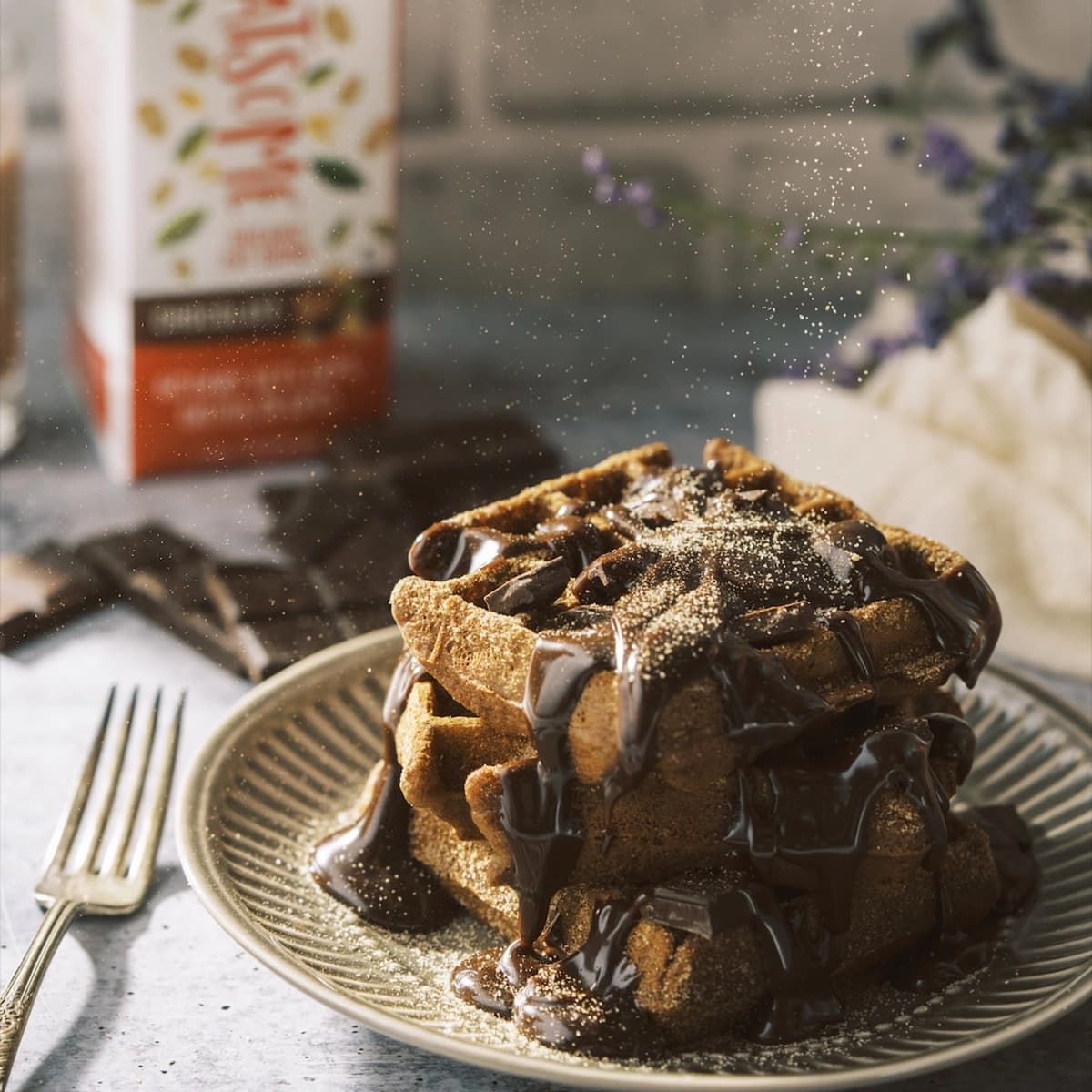 Chocolate Waffles with Chocolate Fudge Sauce