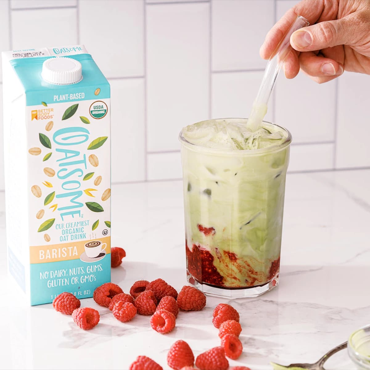 Iced Raspberry Matcha Oat Latte